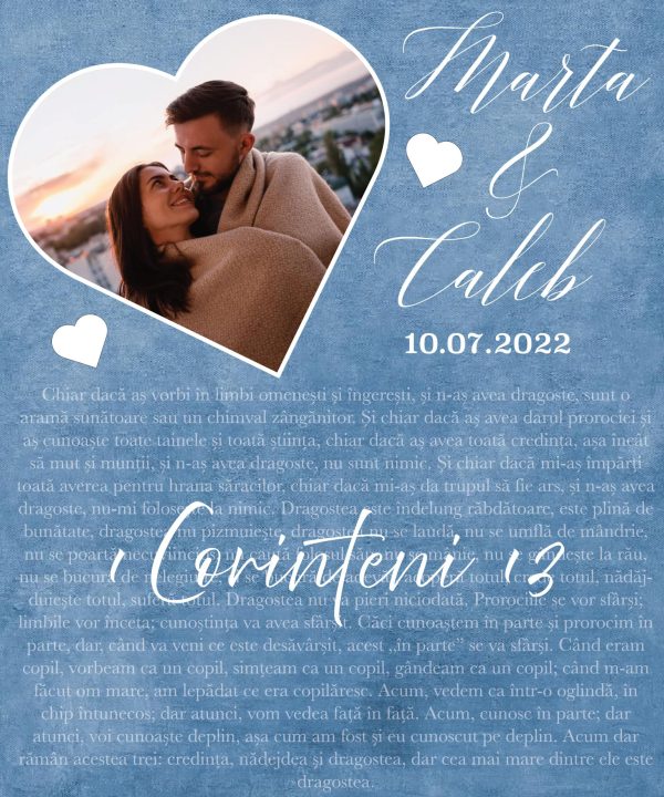Tablou canvas personalizat cu poză, două nume și dată - 1 Corinteni 13 - imagine 2
