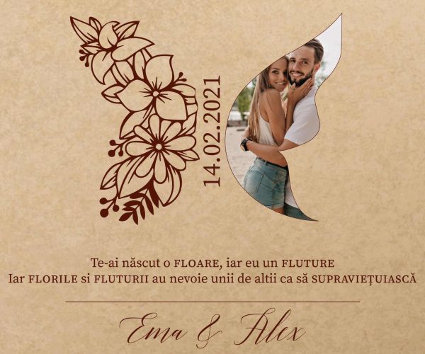 Tablou canvas personalizat cu poză, două nume și dată - Fluture - imagine 2