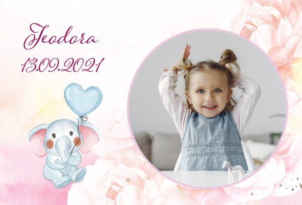 Magnet personalizat cu poză, nume și dată 10x15cm - Mărturie botez (fată) - imagine 3