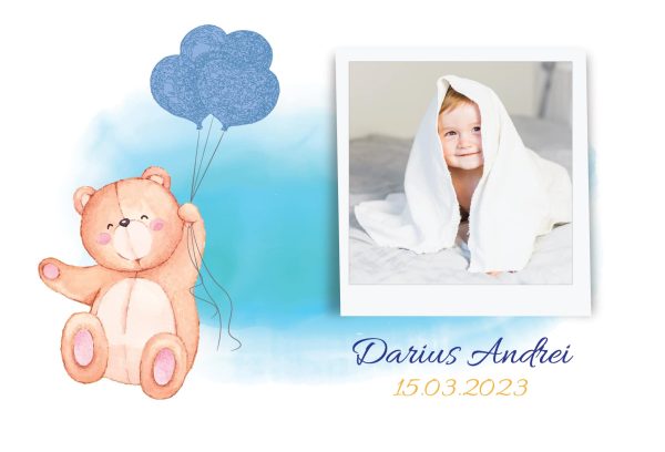 Magnet personalizat cu poză, nume și dată 10x15cm - Mărturie botez (băiat) - imagine 3