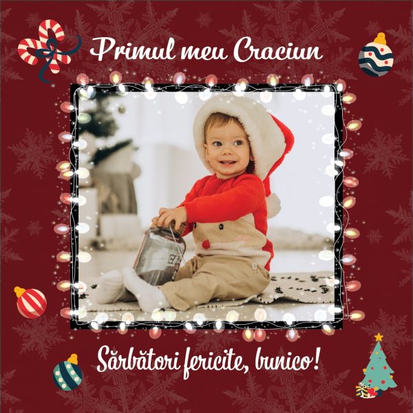 Magnet personalizat de Craciun cu poză și text 10x10cm - Primul meu Crăciun - imagine 3