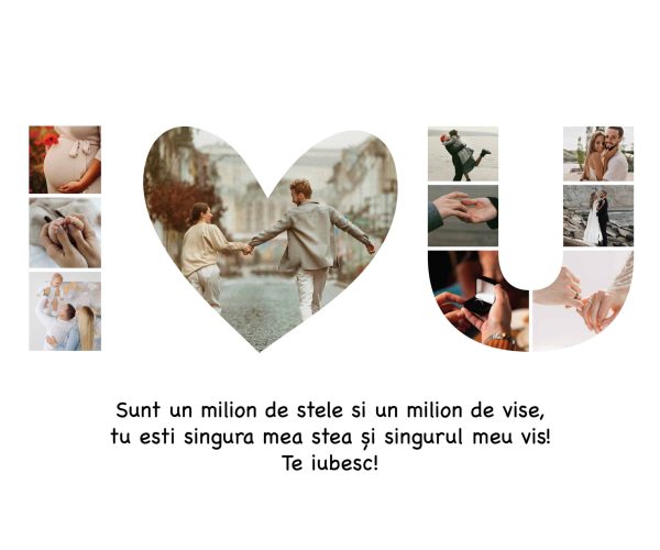 Tablou canvas personalizat cu 10 poze și text - I ♥️ you - imagine 2
