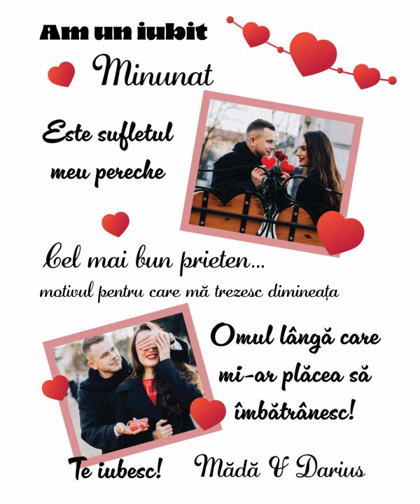 Tablou canvas personalizat cu două poze și două nume - Iubit minunat - imagine 2