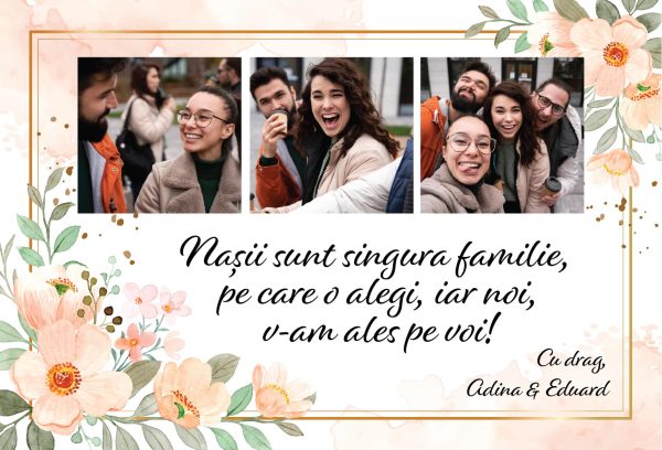 Magnet personalizat cu 3 poze și nume 10x15cm - Nași - imagine 3