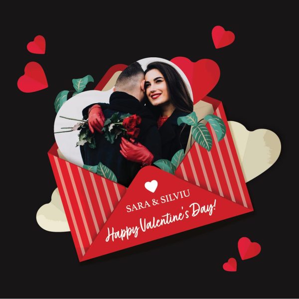 Magnet personalizat cu două nume și poză 10x10cm - Happy Valentine’s Day - imagine 3