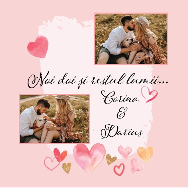 Magnet personalizat cu două nume și două poze 10x10cm - Noi doi și restul lumii - imagine 3