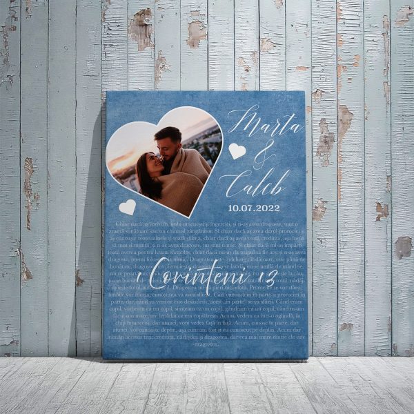 Tablou canvas personalizat cu poză, două nume și dată - 1 Corinteni 13