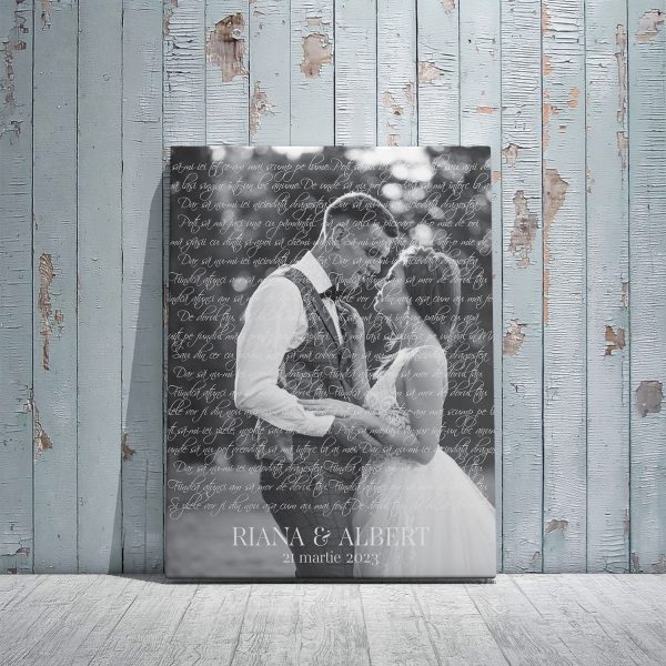 Tablou canvas personalizat cu poză, două nume și dată - Versurile melodiei preferate