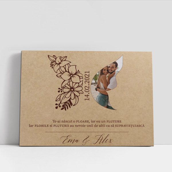 Tablou canvas personalizat cu poză, două nume și dată - Fluture
