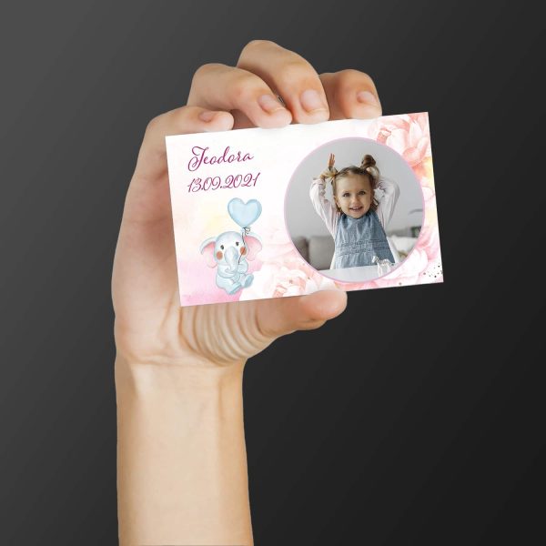 Magnet personalizat cu poză, nume și dată 10x15cm - Mărturie botez (fată) - imagine 2