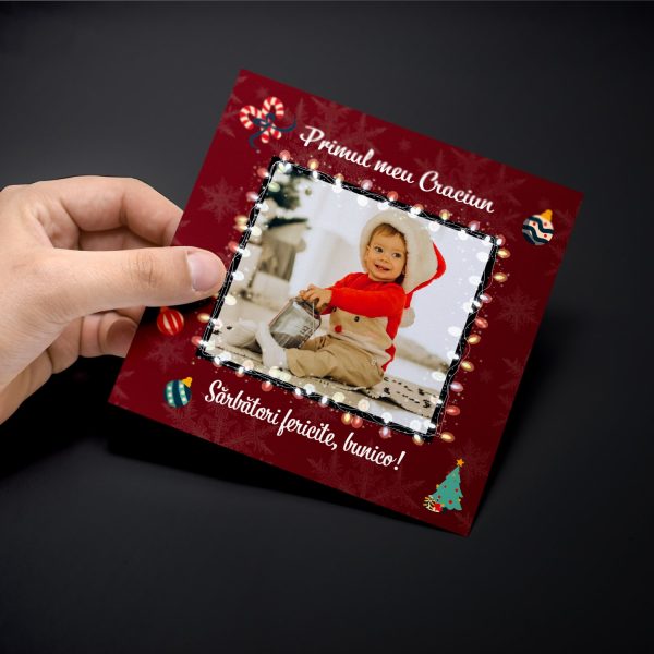 Magnet personalizat de Craciun cu poză și text 10x10cm - Primul meu Crăciun - imagine 2