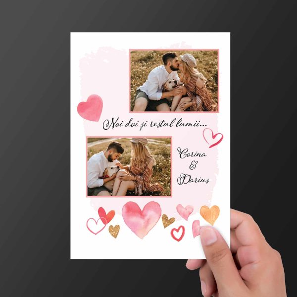 Magnet personalizat cu două poze și nume 7x10cm - Noi doi și restul lumii - imagine 2