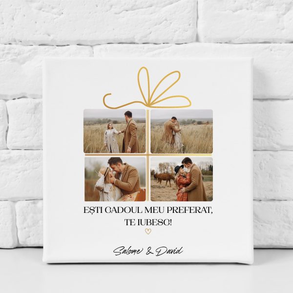 Tablou canvas personalizat cu două nume și 4 poze - Cadoul meu preferat