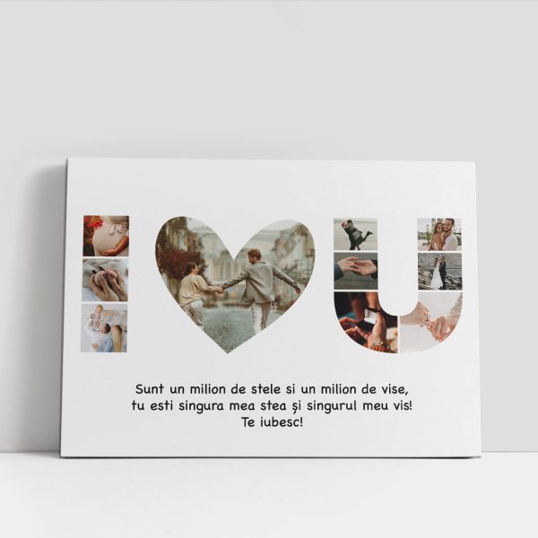 Tablou canvas personalizat cu 10 poze și text - I ♥️ you