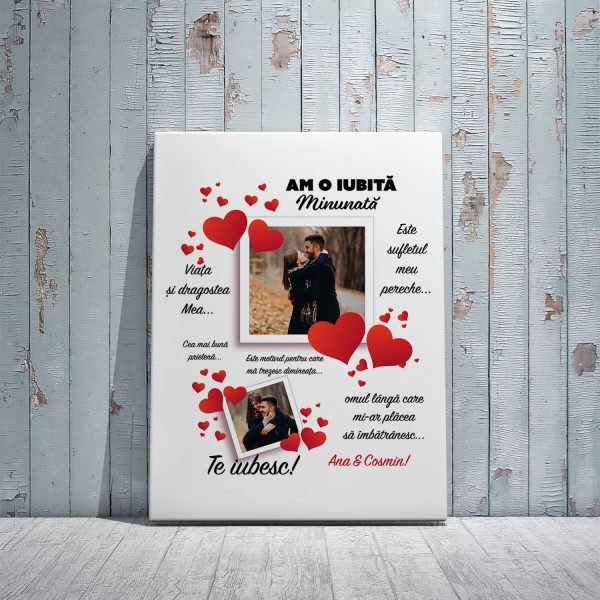 Tablou canvas personalizat cu două poze și două nume - Iubită minunată