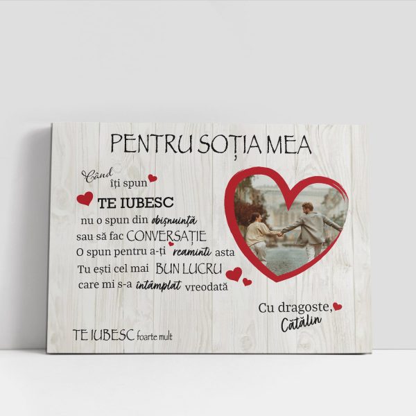 Tablou canvas personalizat cu poză și nume - Soția mea