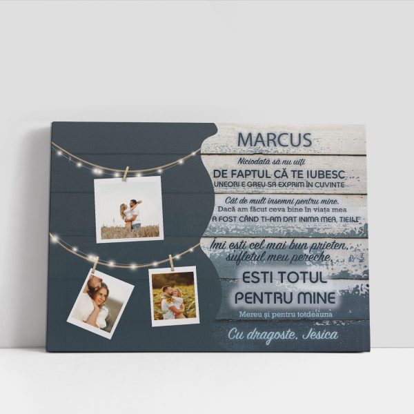 Tablou canvas personalizat cu 3 poze și două nume - Ești totul pentru mine