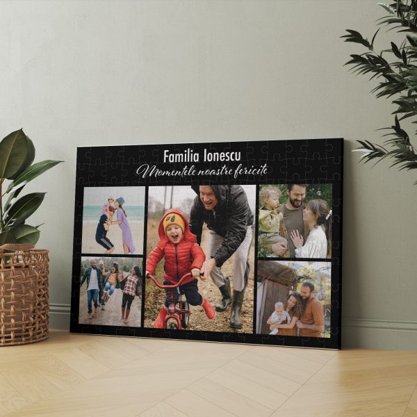 Puzzle personalizat cu 5 poze și nume - Momente fericite