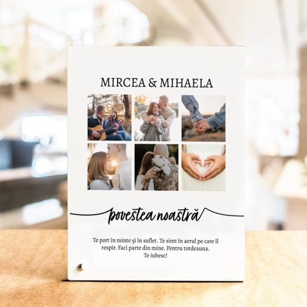 Ramă foto personalizată cu text și 6 poze - Povestea noastră