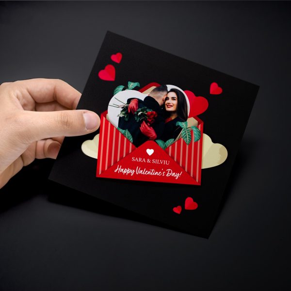 Magnet personalizat cu două nume și poză 10x10cm - Happy Valentine’s Day - imagine 2