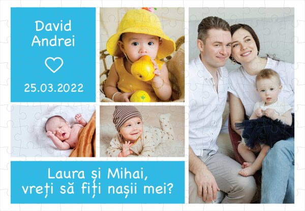 Puzzle personalizat cu 4 poze, dată și text - Nași - imagine 2