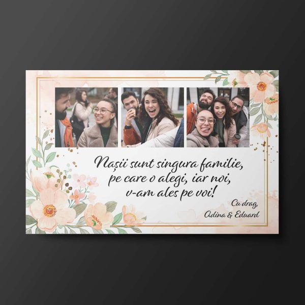 Magnet personalizat cu 3 poze și nume 10x15cm - Nași