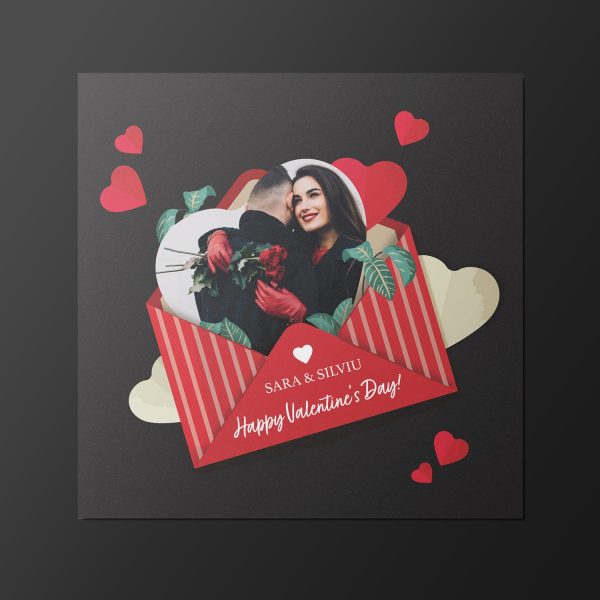 Magnet personalizat cu două nume și poză 10x10cm - Happy Valentine’s Day