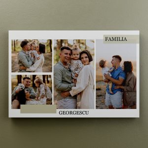 Tablou canvas personalizat cu 4 poze și nume - Familia