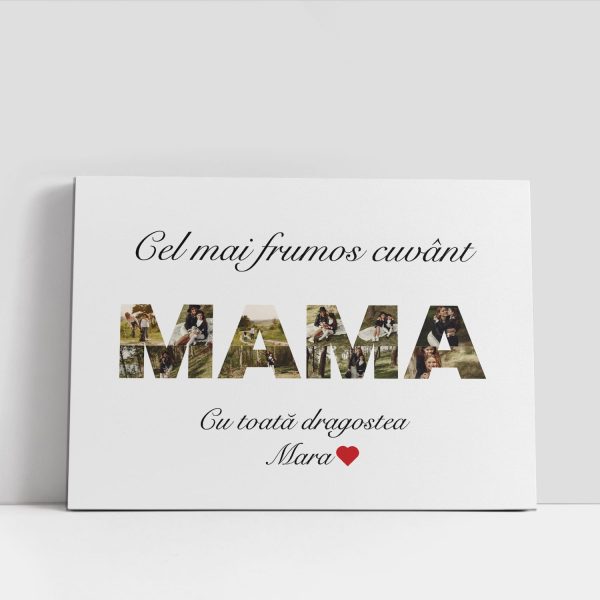 Tablou canvas personalizat cu 10 poze si nume - Cel mai frumos cuvânt MAMA
