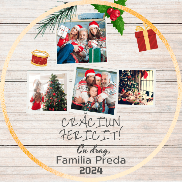 Ceas cadou de Craciun, cu 4 poze și numele de familie - imagine 3