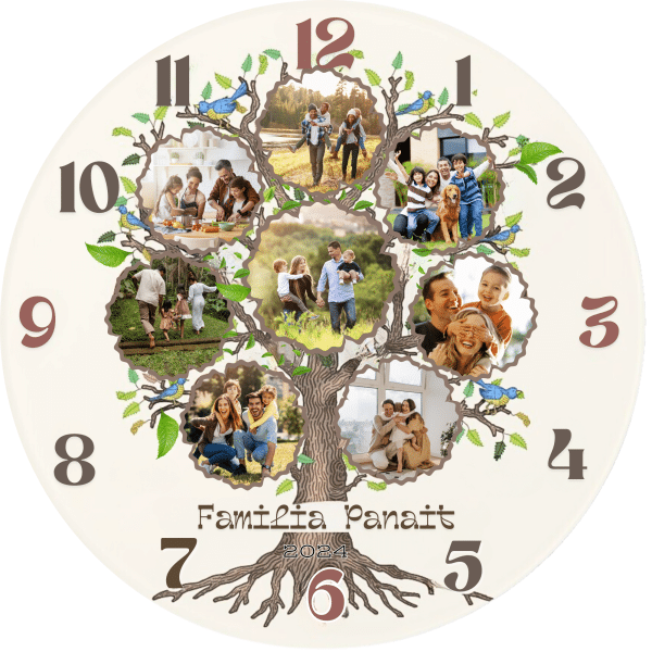 Ceas cadou de familie, personalizat cu 8 poze și nume - imagine 4