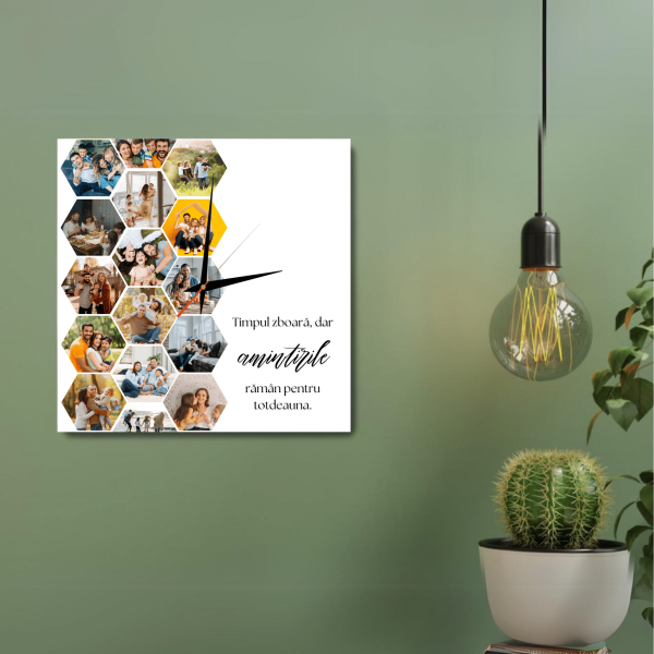 Ceas patrat cu 16 poze personalizat - Amintiri - imagine 2