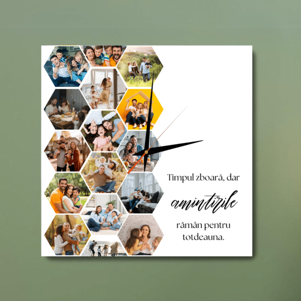 Ceas patrat cu 16 poze personalizat - Amintiri