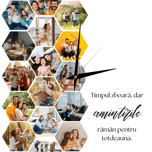 Ceas patrat cu 16 poze personalizat - Amintiri - imagine 3