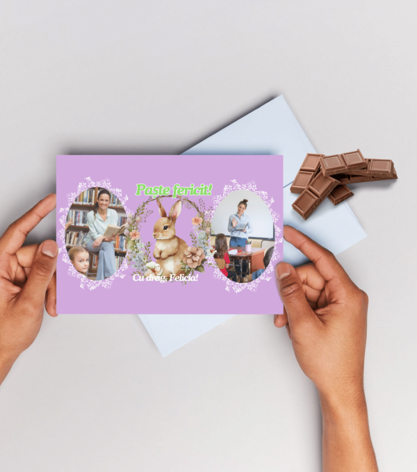 Ciocolată personalizată cu 2 poze si nume pentru Învațatoare - Paște fericit - imagine 3