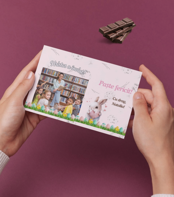 Ciocolată personalizată cu poză si nume pentru Profesoara- Paște fericit