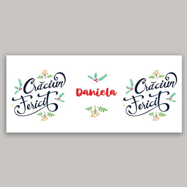Cană cu mâner auriu personalizată cu nume - Crăciun fericit - imagine 4