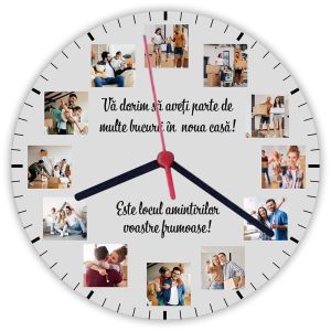 Ceas personalizat rotund cu 12 poze - Casă nouă