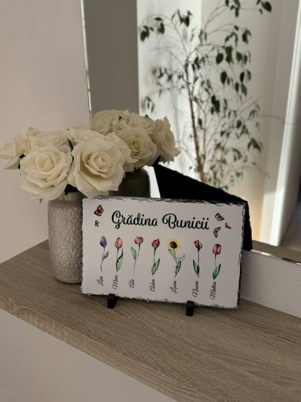 Placă ardezie personalizată cu 8 nume - Grădina bunicii - imagine 3
