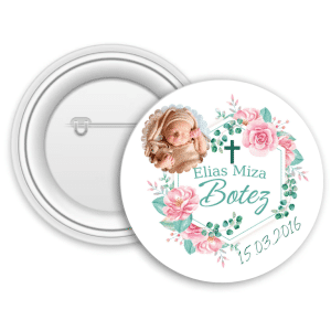 Insignă personalizată pentru copii cu poză, nume și dată - Botez