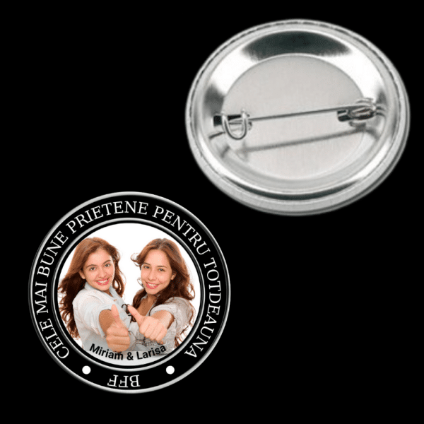 Insignă metalică personalizată cu nume și poză - Cele mai bune prietene - imagine 4
