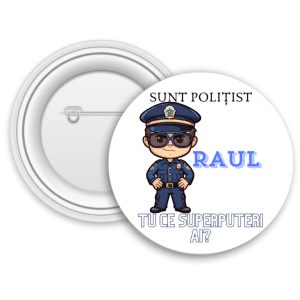 Insignă metalică personalizată cu nume - Sunt polițist/ă
