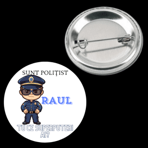 Insignă metalică personalizată cu nume - Sunt polițist/ă