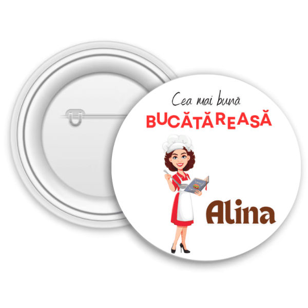 Insignă metalică personalizată cu nume - Bucătăreasa