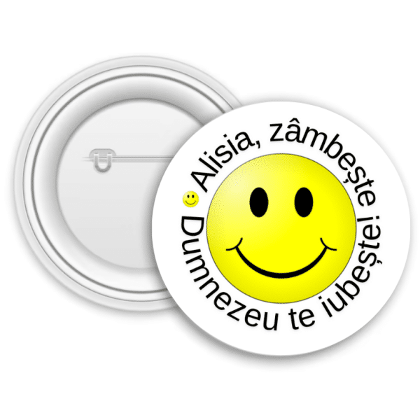 Insignă metalică personalizată cu nume - Zâmbește