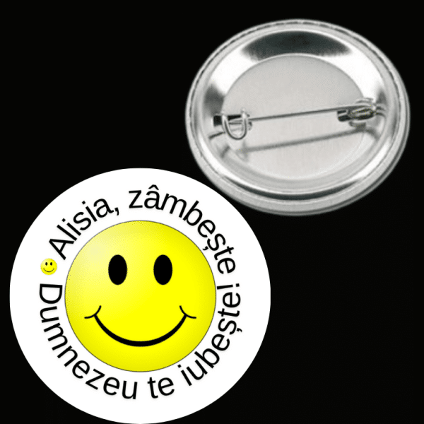 Insignă metalică personalizată cu nume - Zâmbește - imagine 3
