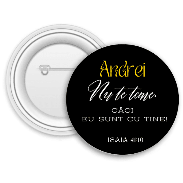 Insignă metalică personalizată cu nume și verset Biblic