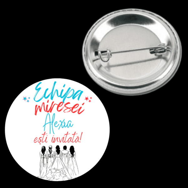 Insignă metalică personalizată cu nume - Echipa miresei - imagine 2