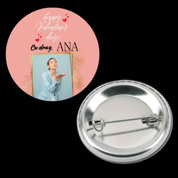 Insignă metalică personalizată cu nume și poză - Happy Valentine's Day - imagine 2
