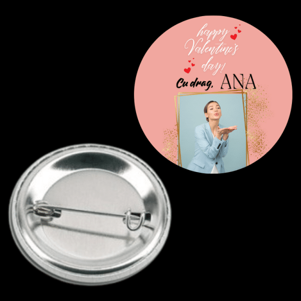 Insignă metalică personalizată cu nume și poză - Happy Valentine's Day - imagine 3